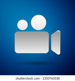 Silver Movie or Video camera icon isolated on blue background. Cinema camera icon. Vector Illustration