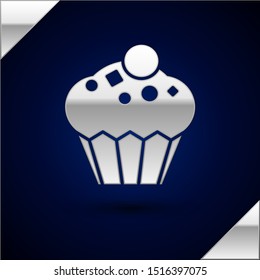 Silver Muffin icon isolated on dark blue background.  Vector Illustration