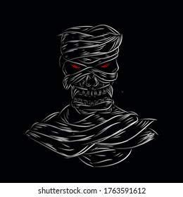 the silver mummy line pop art potrait logo colorful design with dark background. Isolated black background for t-shirt, poster, clothing, merch, apparel, badge design