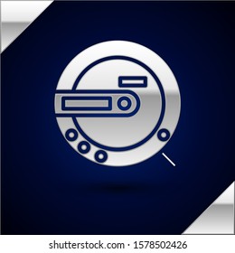 Silver Music CD player icon isolated on dark blue background. Portable music device.  Vector Illustration
