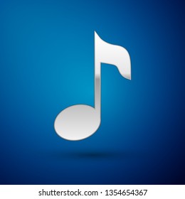 Silver Music note, tone icon isolated on blue background. Vector Illustration