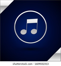 Silver Music note, tone icon isolated on dark blue background.  Vector Illustration