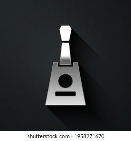 Silver Musical instrument balalaika icon isolated on black background. Long shadow style. Vector