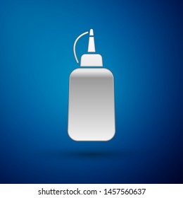 Silver Mustard bottle icon isolated on blue background. Vector Illustration