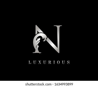 Silver N Luxury Logo Icon, N Wave Letter Logo Design.