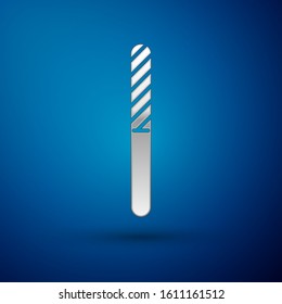 Silver Nail file icon isolated on blue background. Manicure tool.  Vector Illustration