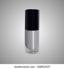 Silver nail polish on gray background. Vector illustration.