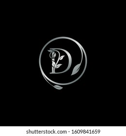 Silver Nature Letter D logo, vector design concept abstract circle tropical nature leaves with letter logo icon.