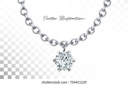 Collar de plata con diamante. Cadena de platino con gema. Diseño de joyas brillantes o coulomb en fondo transparente ilustraciones vectoriales aisladas para anuncios, volantes, elementos de venta de sitios para bodas