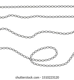 Silver necklace. Platinum chain with a pearl. Luxury shiny jewelry chain, isolated vector illustration for advertising.