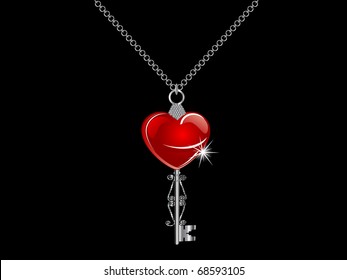 Silver necklace with red heart