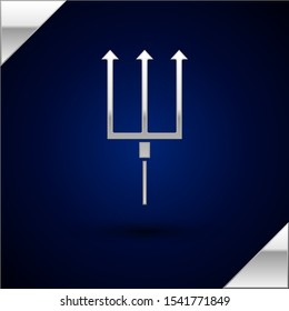 Silver Neptune Trident icon isolated on dark blue background.  Vector Illustration