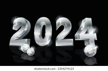 Silver New 2024 year. Beautiful Christmas background, vector illustration