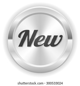 Silver new button on white background