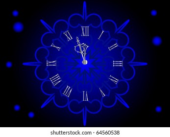Silver New Year clock in snowflake