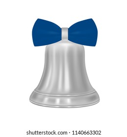 Silver New Year's bell with a bow in the vector.Vector illustration of a Christmas bell.