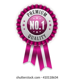 Silver no. 1 premium quality badge / rosette with purple ribbon