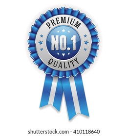 Silver no. 1 premium quality badge / rosette with blue ribbon