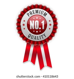 Silver no. 1 premium quality badge / rosette with red ribbon