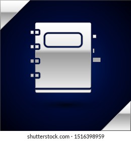 Silver Notebook icon isolated on dark blue background. Spiral notepad icon. School notebook. Writing pad. Diary for school.  Vector Illustration