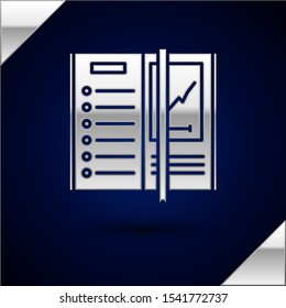 Silver Notebook icon isolated on dark blue background. Spiral notepad icon. Writing pad. Diary for business. Notebook cover design.  Vector Illustration