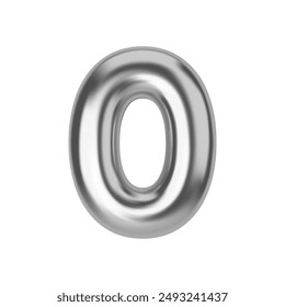 Silver number 0. Foil and latex balloon number zero in 3d style. Realistic design elements isolated on white background. Vector illustration