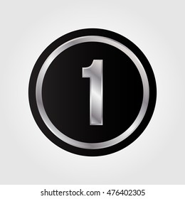 The silver number "1" in black circle button. Vector illustration