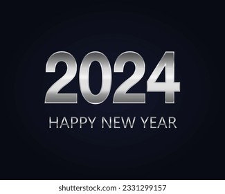 Silver number 2024 and happy new year. Happy new year greeting, festive design.