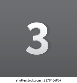 Silver number 3 on dark background, Retro 3D style.