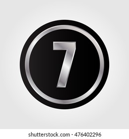 The silver number "7" in black circle button. Vector illustration