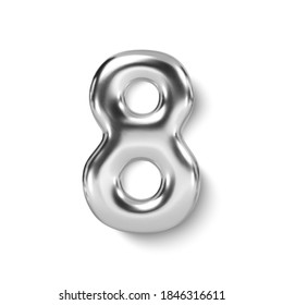 Silver Number Balloon 8 Eight. Vector realistic 3d gold shiny character. Isolated decoration element for party, birthday, anniversary and wedding