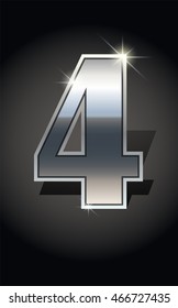 Silver number four on dark background isolated. Silver alphabet. Vector illustration number four Number four icon. Vector illustration stock vector.