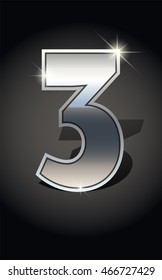 Silver number three on dark background isolated. Silver alphabet. Vector illustration number three for Silver numbers design. Number three icon. Vector illustration stock vector.