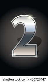 Silver number two on dark background isolated. Silver alphabet. Vector illustration number two for Silver numbers design. Number two icon. Vector illustration stock vector.