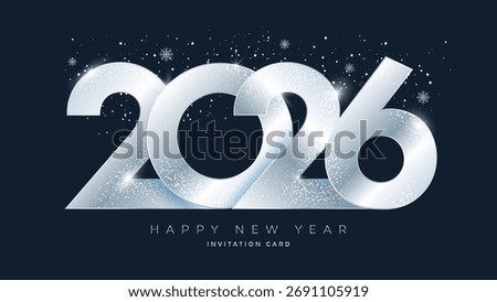 Silver numbers 2026 with sparkling snowflakes and glitter on dark background festive happy new year celebration