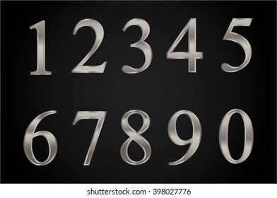 silver numbers, on a black background, vector