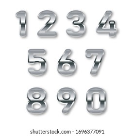 Silver  numbers set. Digital metal gradient numbers.Vector numbers isolated.