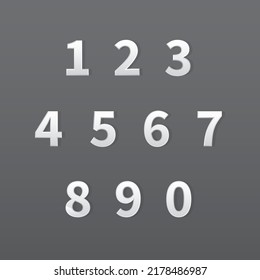 Silver numbers set on dark background, Retro 3D style numbers from zero to nine.