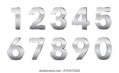 Números de prata Vetor Metálico Tipografia 0-9 Design de luxo