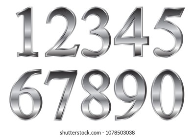 Números de plata. Números de metal de Vector.