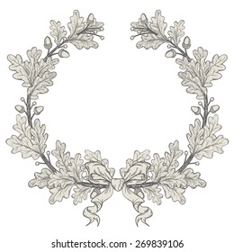 silver Oak Wreath , isolated on white, vector