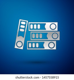 Silver Office folders with papers and documents icon isolated on blue background. Office binders. Archives folder sign.  Vector Illustration