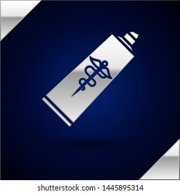 Silver Ointment cream tube medicine icon isolated on dark blue background. Tube, container, toothpaste, cream sign.  Vector Illustration