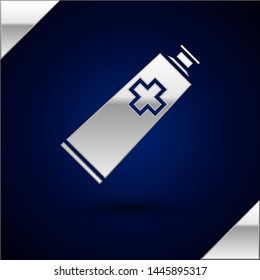 Silver Ointment cream tube medicine icon isolated on dark blue background. Tube, container, toothpaste, cream sign.  Vector Illustration