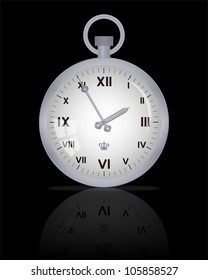 Silver old clock on black, vector, 10eps.