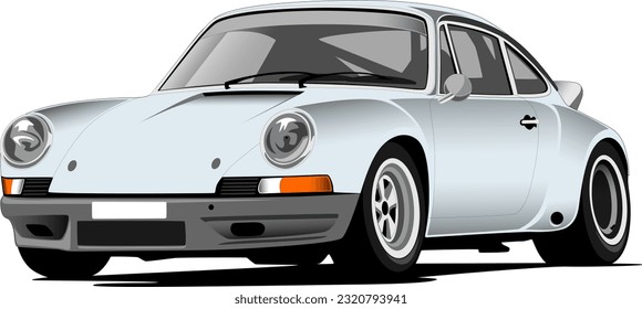 silver oldschool classic vintage retro antique coupe style sports car front side wheels vector illustration