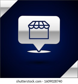 Silver Online shopping concept. Buy on screen laptop icon isolated on dark blue background. Concept e-commerce, online business marketing.  Vector Illustration