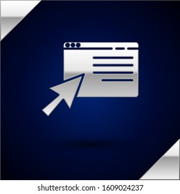 Silver Online shopping on screen icon isolated on dark blue background. Concept e-commerce, e-business, online business marketing.  Vector Illustration