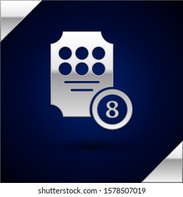 Silver Online slot machine icon isolated on dark blue background. Online casino.  Vector Illustration