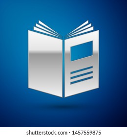 Silver Open book icon isolated on blue background.  Vector Illustration